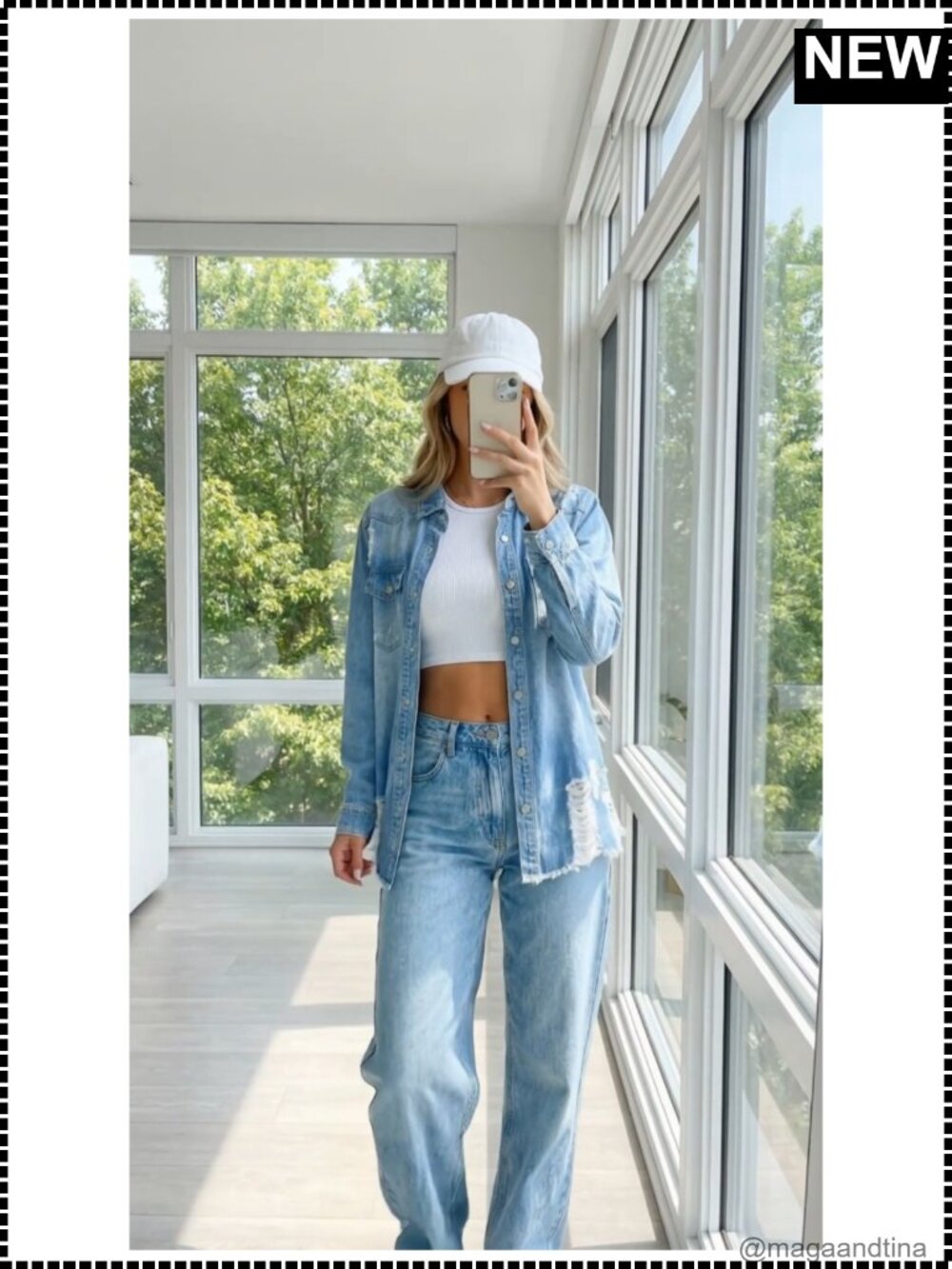 Oversized Button Down Distressed Denim Jean Jacket - Picture 3 of 6